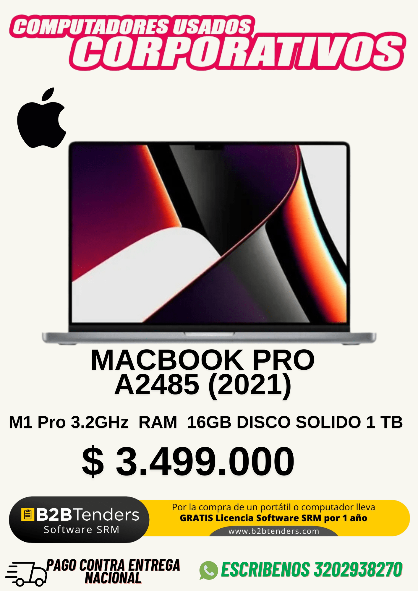 MacBook Pro A2485 2021 – M1 Pro, 16GB RAM, 1TB SSD | Precio Colombia